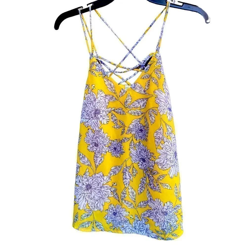 Japna Yellow Floral Tank Top Strappy Top Sz S NWOT